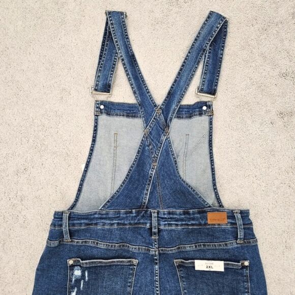 NWT Judy Blue | Dark Wash Denim Overall Shorts Shortalls, Womens 2XL - Picture 4 of 8